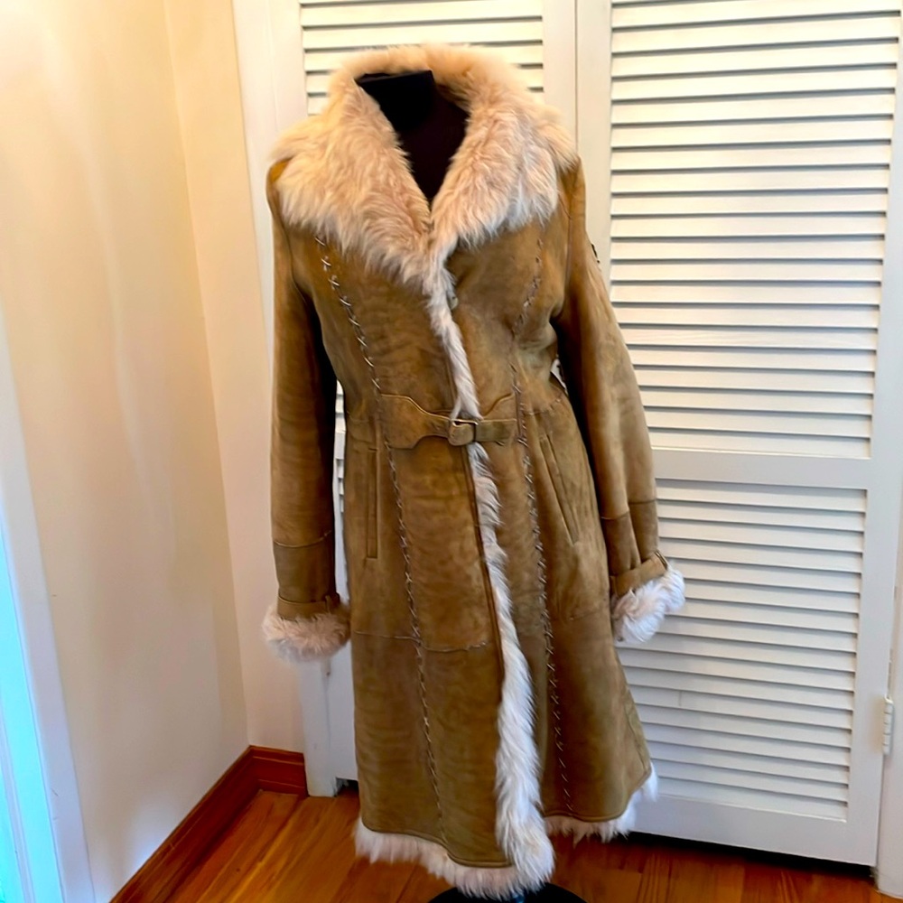 NWT Cole Haan lamb skin coats shearling  real fur real leather  size L